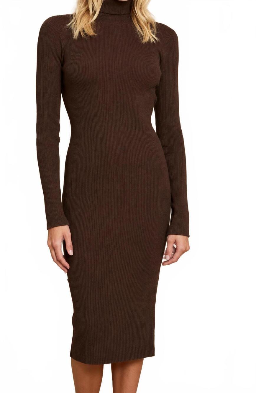 NEW GILLI turtle neck long sleeve midi dress in chocolate brown
